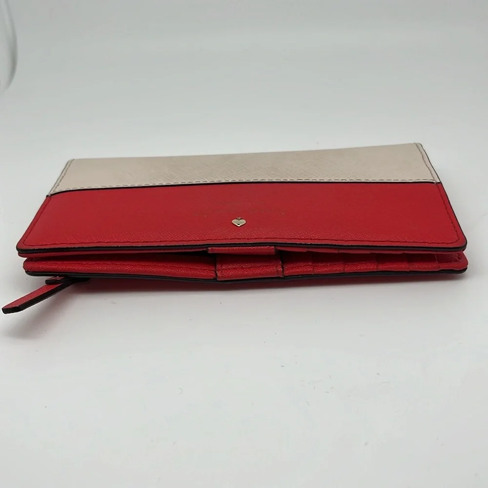 Kate Spade‎ Safiano Leather Slim Clutch Bifold Color Block Wallet Red Cream